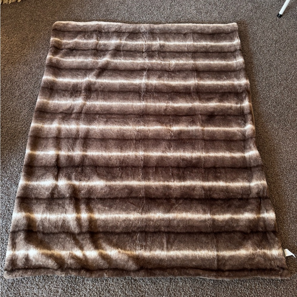 Luxe fair fur rabbit stripe throw blanket